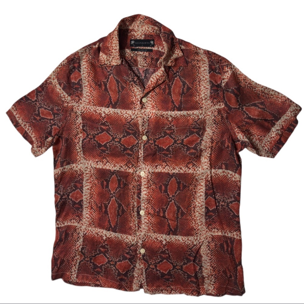 All Saints Red Snake Print Casual Button Down Shirt - Picture 3 of 15